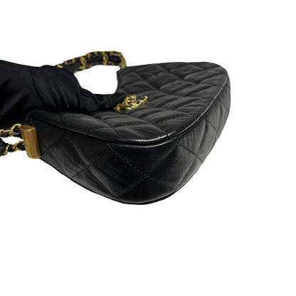 CHANEL SHOULDER POUCH BLACK CALFSKIN GHW [3000630]