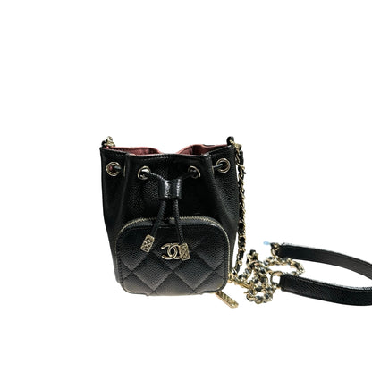 CHANEL MINI BUCKET SHOULDER BAG BLACK GHW CAVIAR SKIN [3001008]