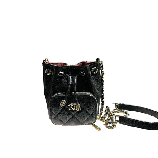 CHANEL MINI BUCKET SHOULDER BAG BLACK GHW CAVIAR SKIN [3001008]