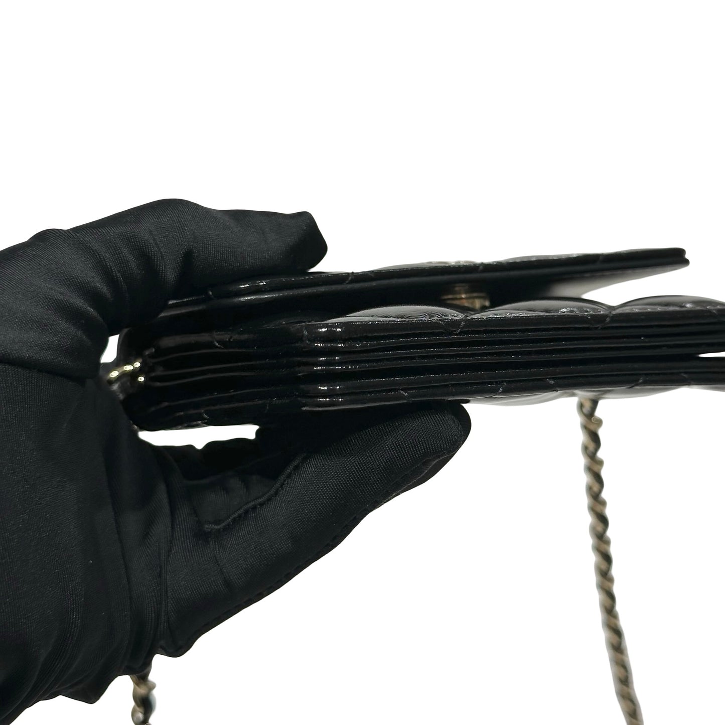 CHANEL MINI POUCH WITH CHAIN BLACK SHINY LAMBSKIN GHW [3000641]
