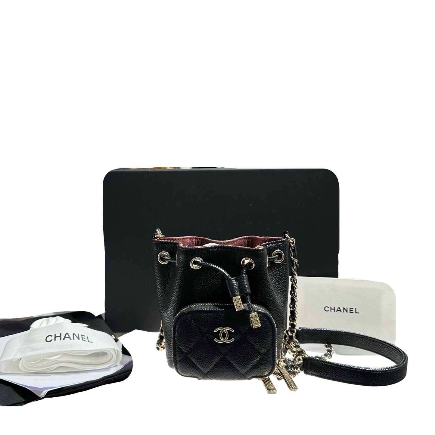 CHANEL MINI BUCKET SHOULDER BAG BLACK GHW CAVIAR SKIN [3001008]