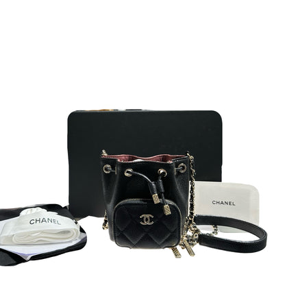 CHANEL MINI BUCKET SHOULDER BAG BLACK GHW CAVIAR SKIN [3001008]