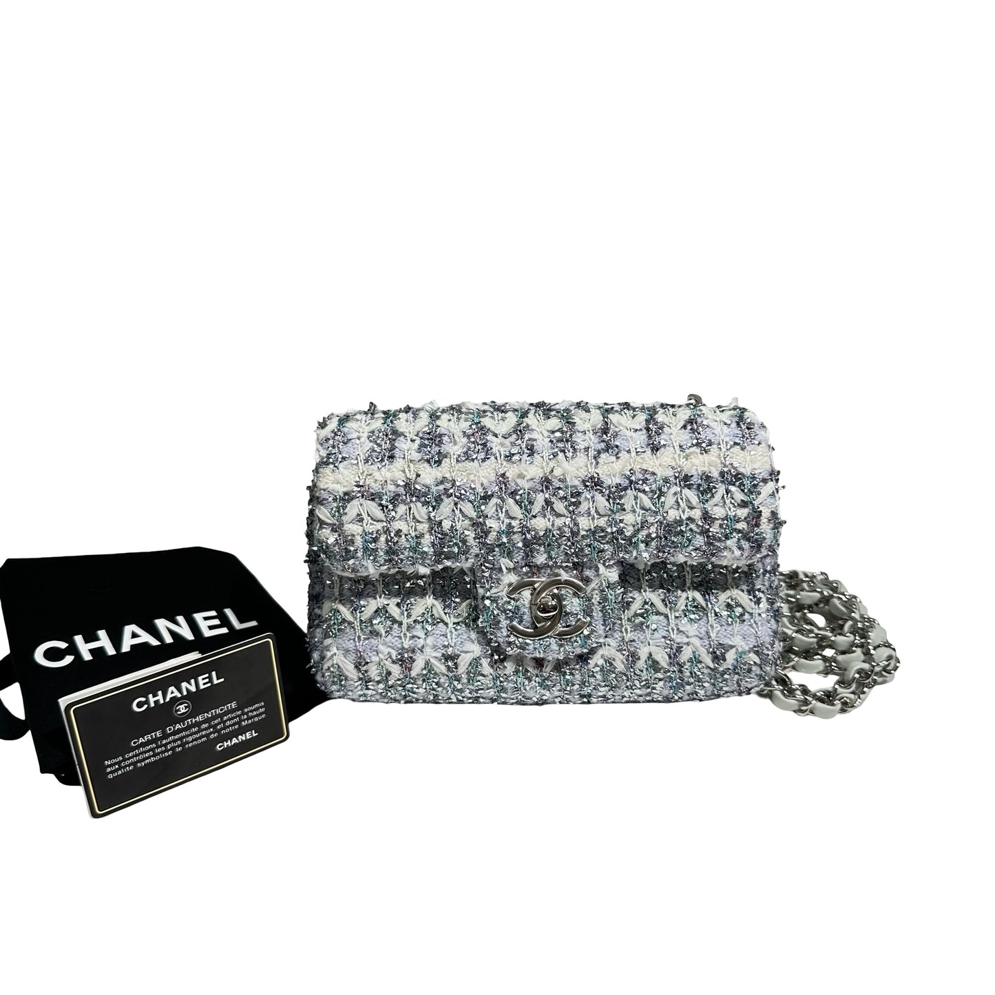 CHANEL CF MINI 20 TWEED LIGHT BLUE PHW[3000164]