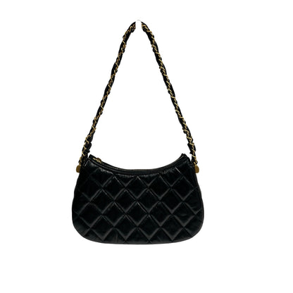CHANEL SHOULDER POUCH BLACK CALFSKIN GHW [3000630]