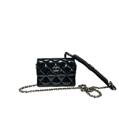 CHANEL MINI POUCH WITH CHAIN BLACK SHINY LAMBSKIN GHW [3000641]
