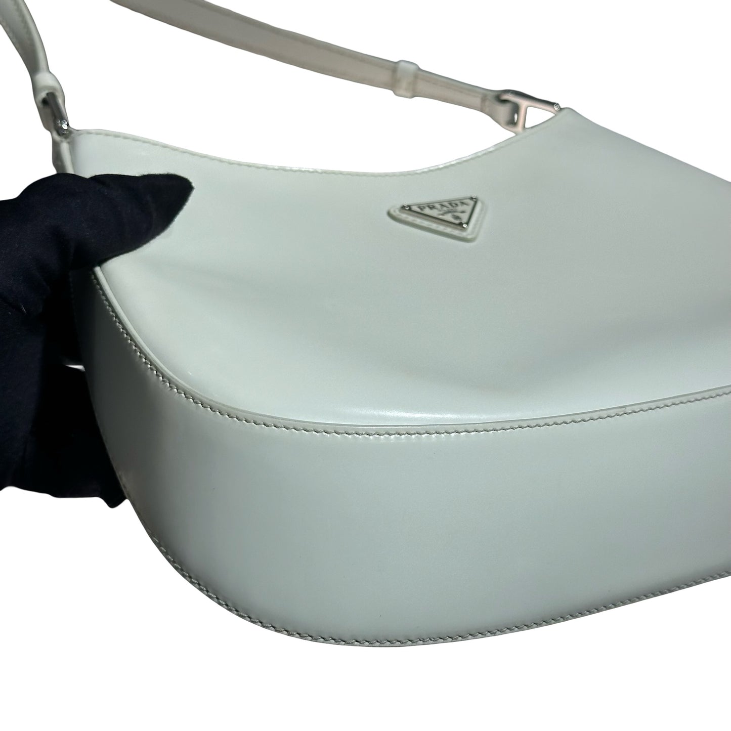 PRADA CLEO BRUSHED LEATHER SHOULDER BAG WHITE PHW [3001009]