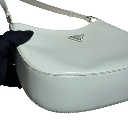 PRADA CLEO BRUSHED LEATHER SHOULDER BAG WHITE PHW [3001009]