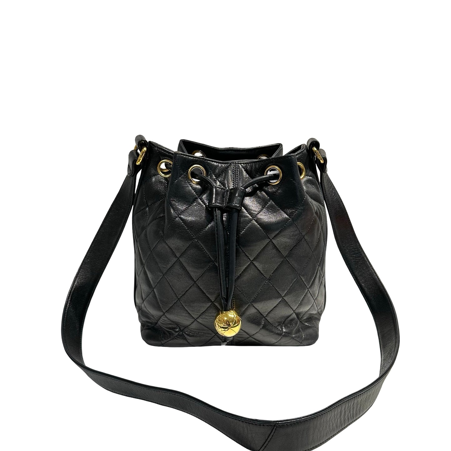 CHANEL VINTAGE BUCKET BAG BLACK LAMBSKIN GHW [3001375]