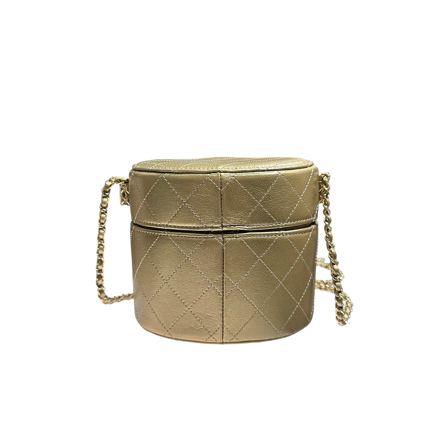 CHANEL ROUND VANITY CASE GOLD LAMBSKIN GHW [3001017]