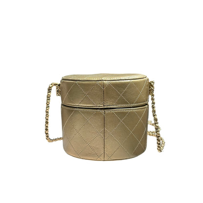 CHANEL ROUND VANITY CASE GOLD LAMBSKIN GHW [3001017]