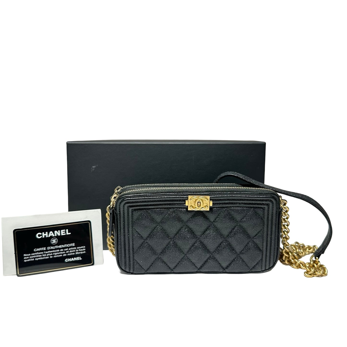 Caviar skin Leboy double zip Wallet on chain [101609]