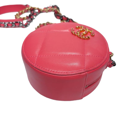 CHANEL 19 ROUND POUCH WITH CHAIN PINK LAMBSKIN