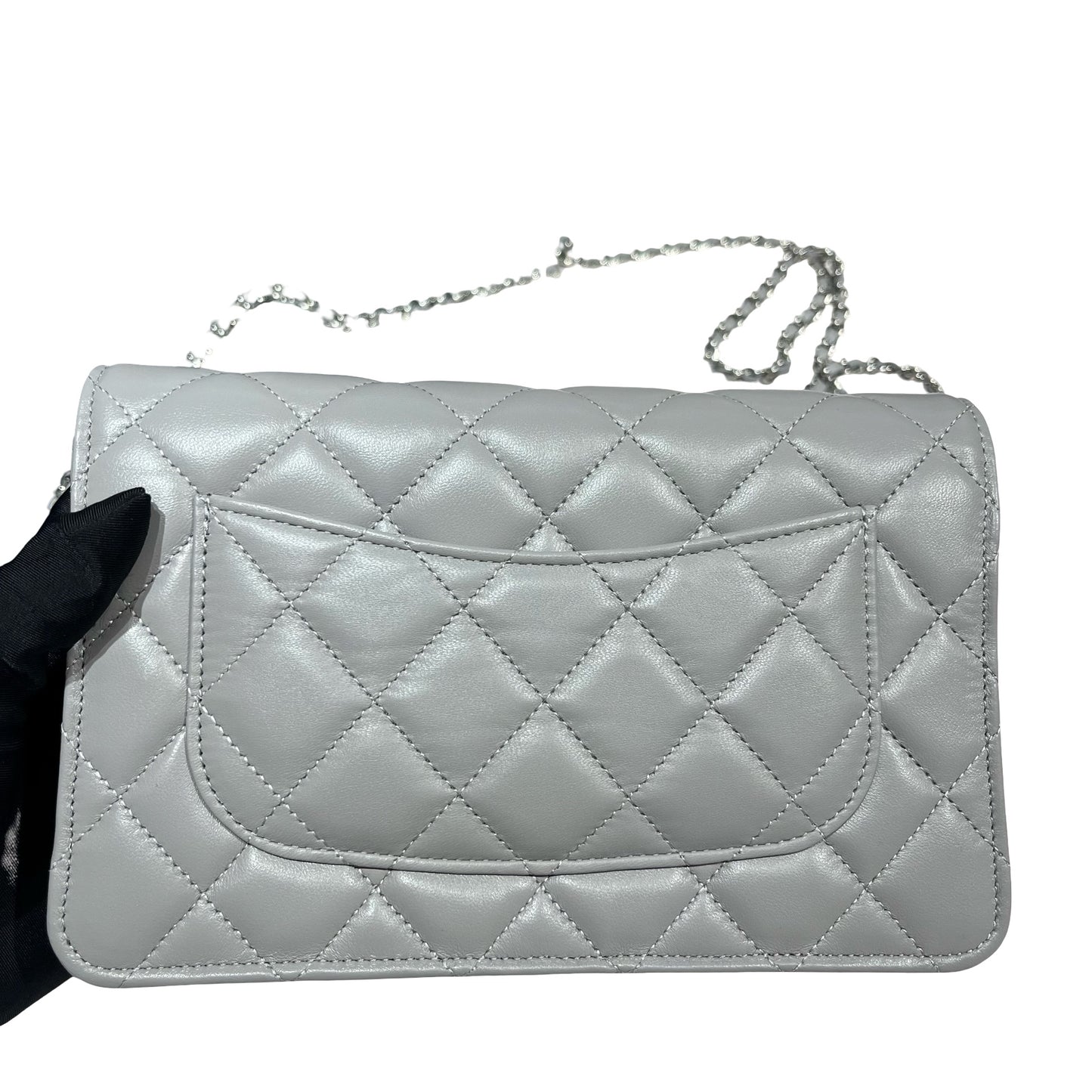 CHANEL GREY PHW WALLET ON CHAIN [3000626]