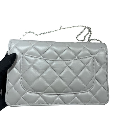 CHANEL GREY PHW WALLET ON CHAIN [3000626]