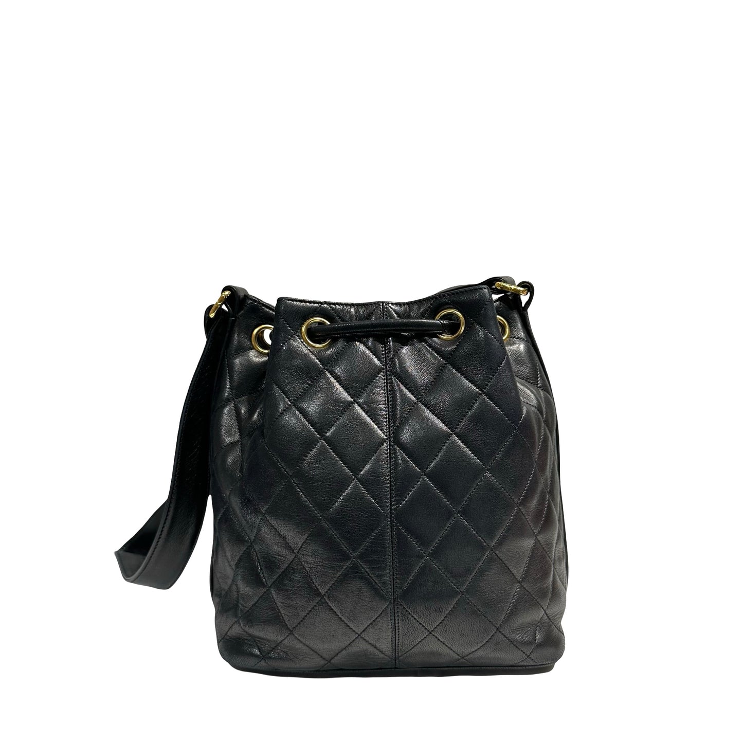 CHANEL VINTAGE BUCKET BAG BLACK LAMBSKIN GHW [3001375]