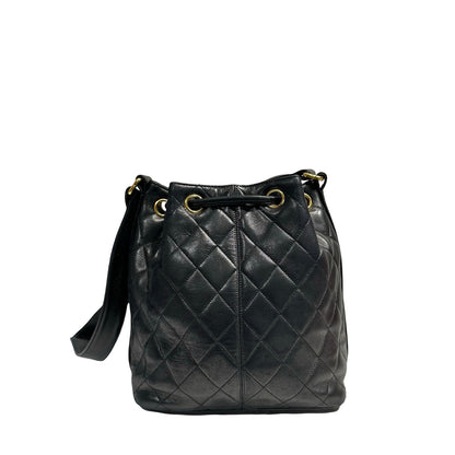 CHANEL VINTAGE BUCKET BAG BLACK LAMBSKIN GHW [3001375]