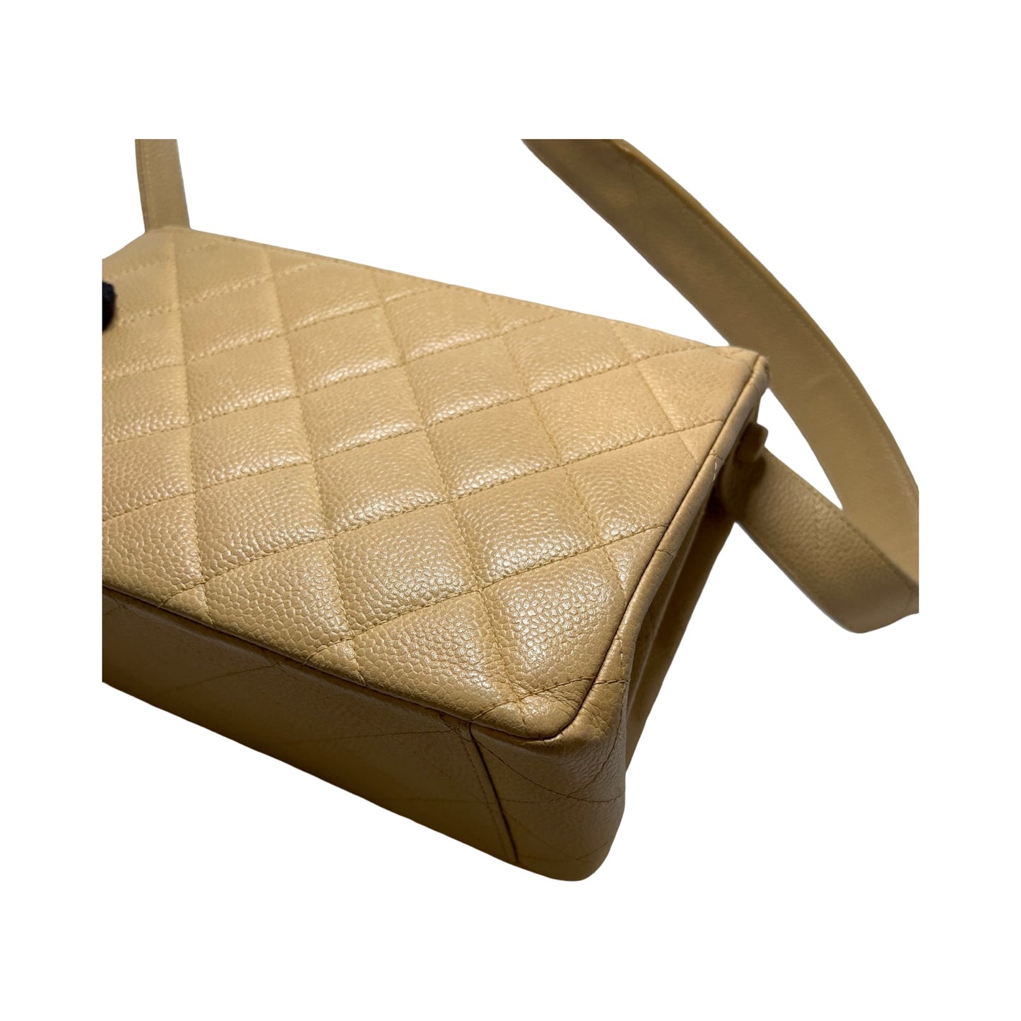 Used Chanel Caviar Leather Kelly Vintage Shoulder Bag Beige PHW