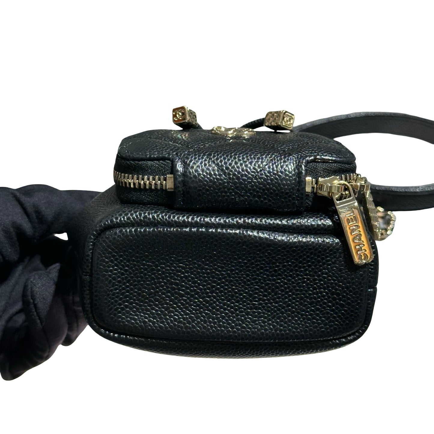 CHANEL MINI BUCKET SHOULDER BAG BLACK GHW CAVIAR SKIN [3001008]
