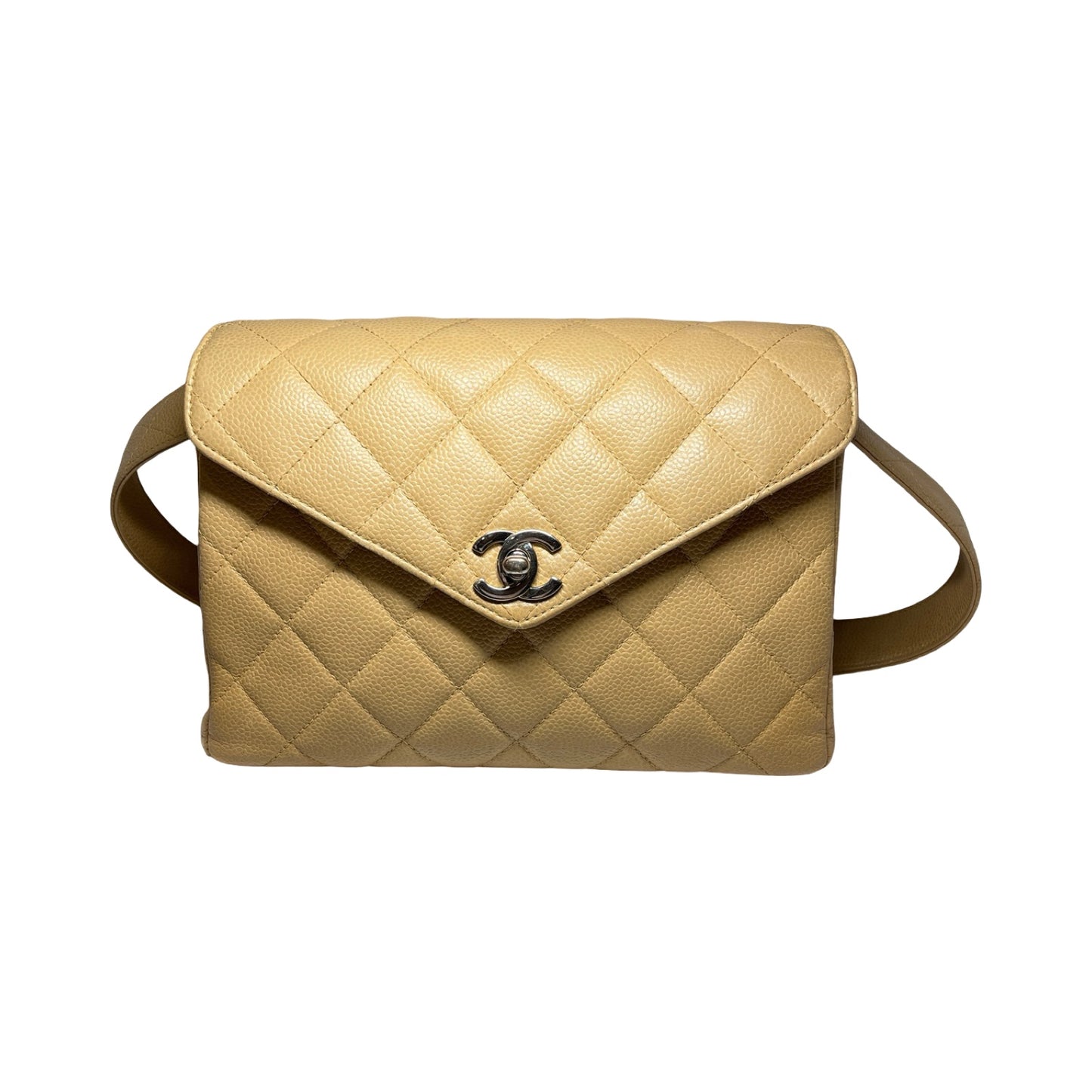 Used Chanel Caviar Leather Kelly Vintage Shoulder Bag Beige PHW