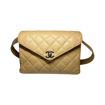 Used Chanel Caviar Leather Kelly Vintage Shoulder Bag Beige PHW