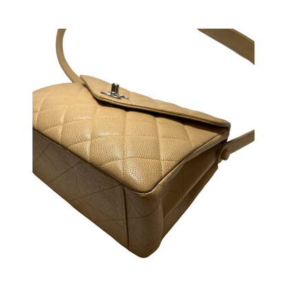 Used Chanel Caviar Leather Kelly Vintage Shoulder Bag Beige PHW