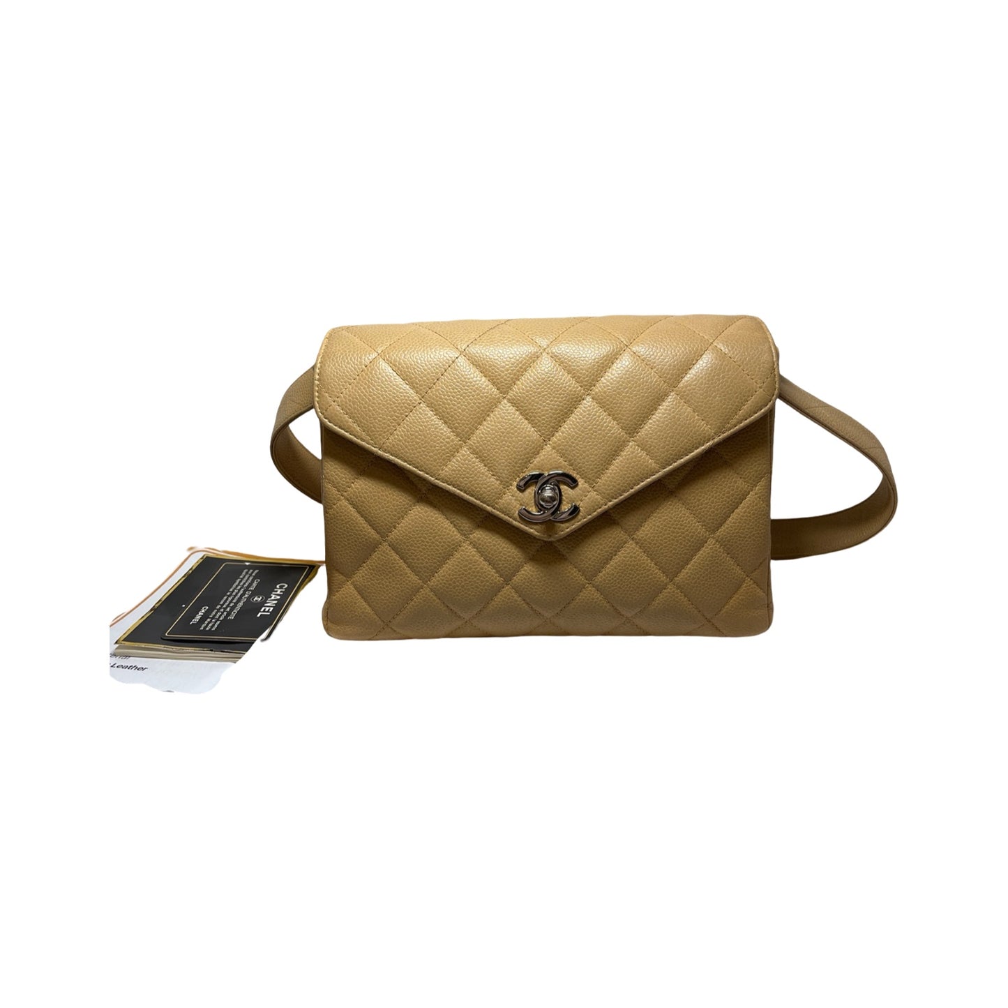 Used Chanel Caviar Leather Kelly Vintage Shoulder Bag Beige PHW