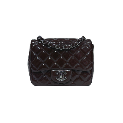 CHANEL MINI FLAP BROWN PATENT PHW [3000209]