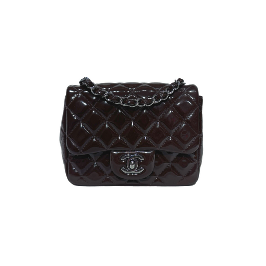 CHANEL MINI FLAP BROWN PATENT PHW [3000209]