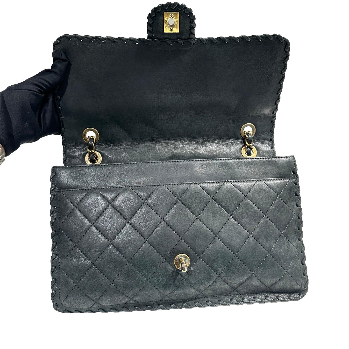 CHANEL DARK GREEN GHW HAPPY STITCH FLAP BAG [3000274]