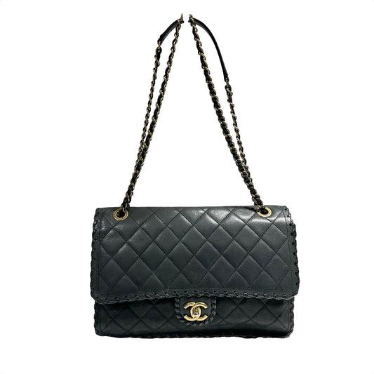 CHANEL DARK GREEN GHW HAPPY STITCH FLAP BAG [3000274]