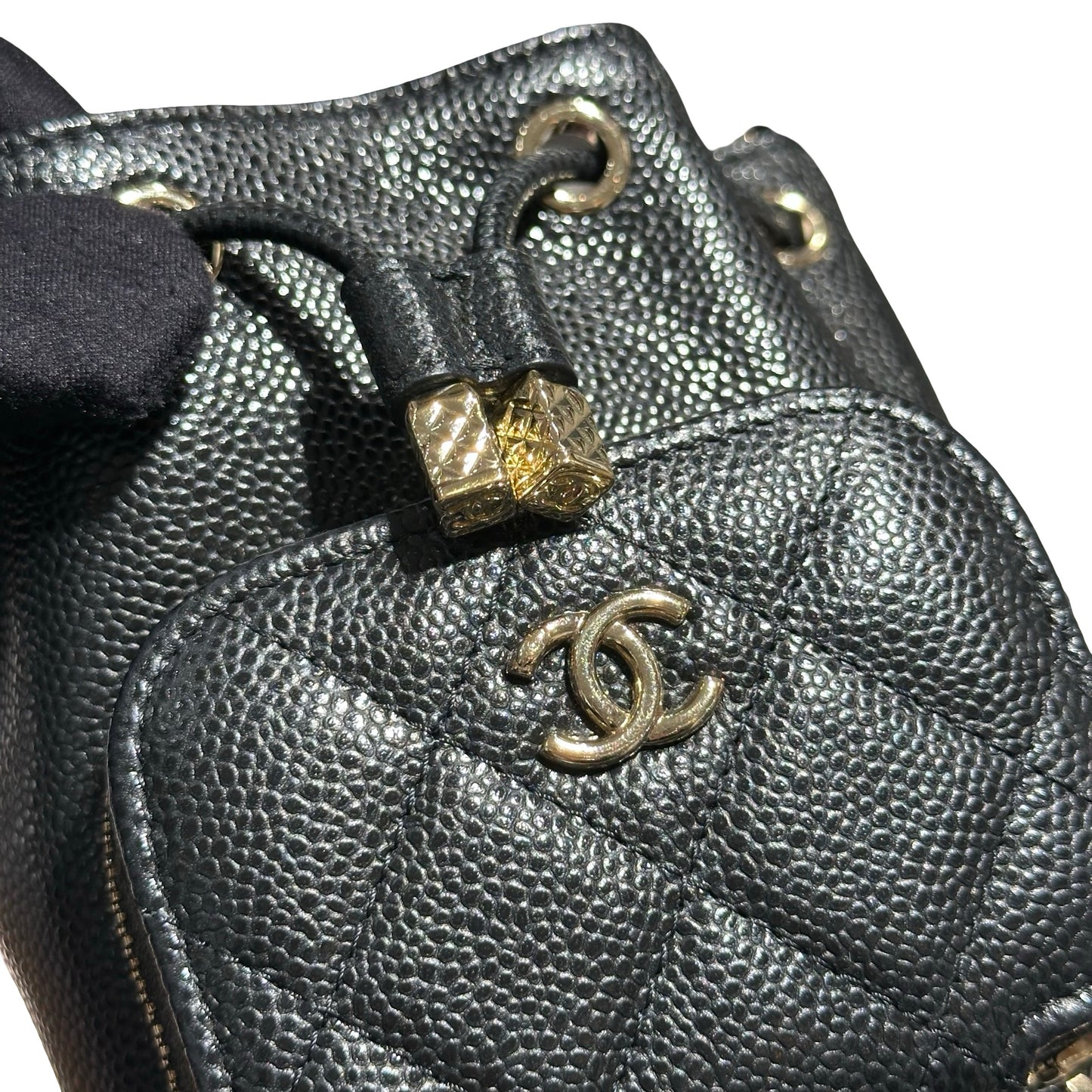 CHANEL MINI BUCKET SHOULDER BAG BLACK GHW CAVIAR SKIN [3001008]