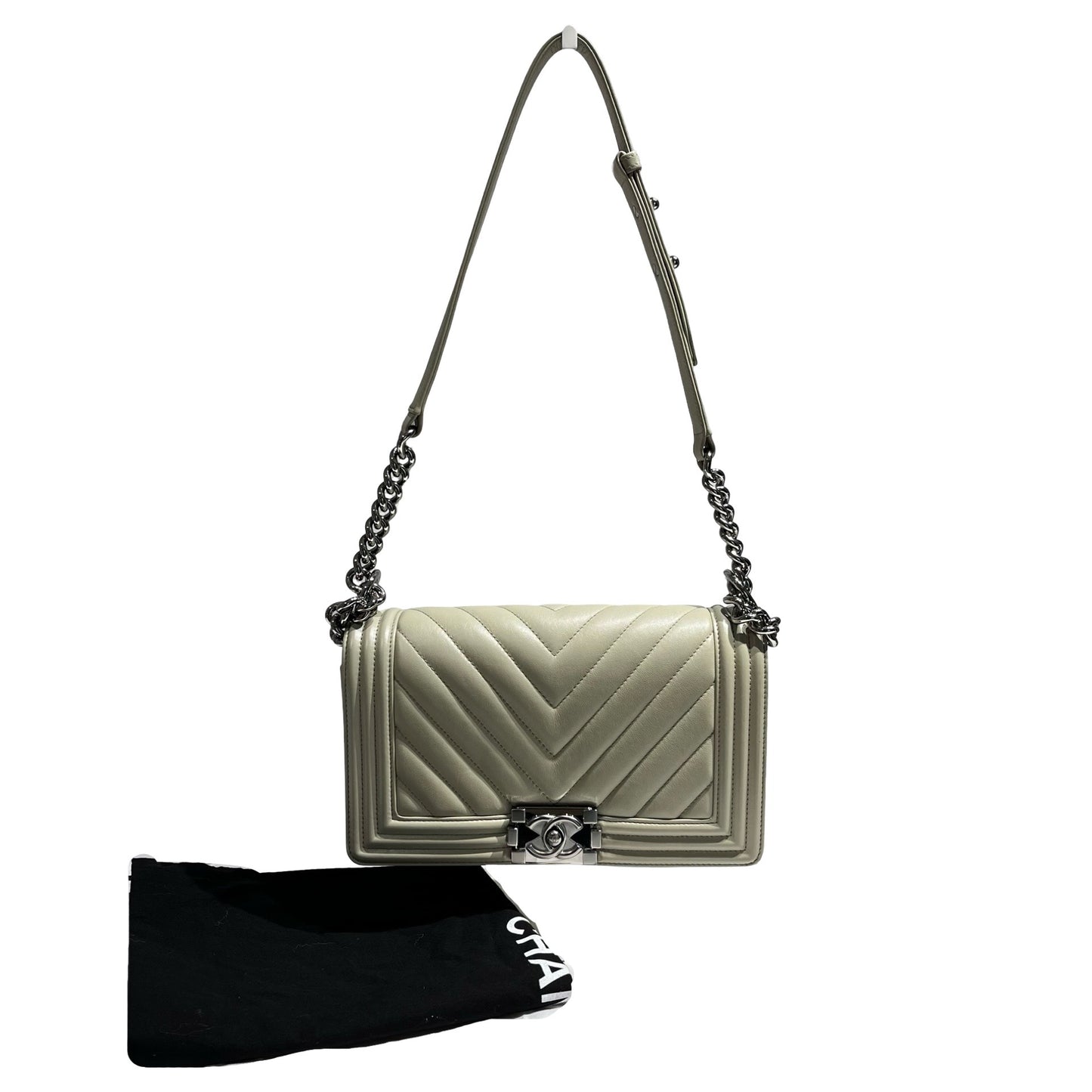 CHANEL BOY 25 GREY CALF SKIN [3000531]