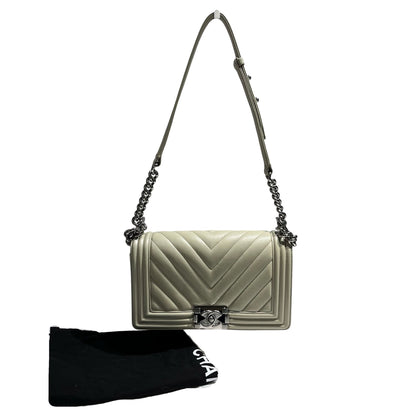 CHANEL BOY 25 GREY CALF SKIN [3000531]