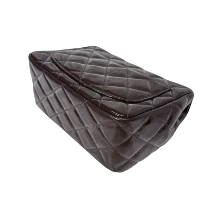 CHANEL MINI FLAP BROWN PATENT PHW [3000209]