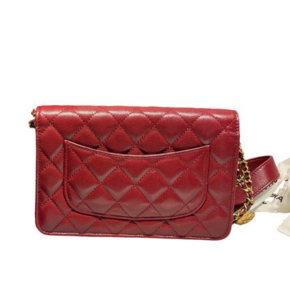 CHANEL RED GHW WALLET ON CHAIN [3000625]