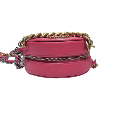 CHANEL 19 ROUND POUCH WITH CHAIN PINK LAMBSKIN