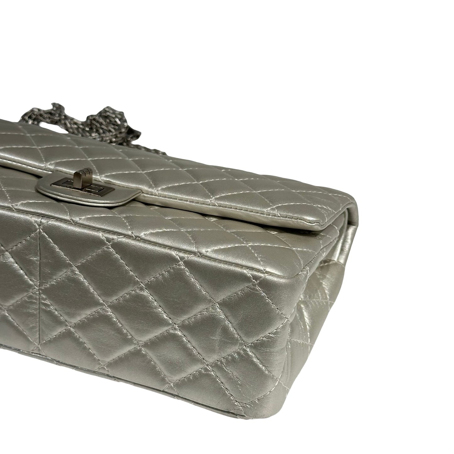 CHANEL SILVER PHW 2.55 DOUBLE FLAP BAG MEDIUM [3000275]