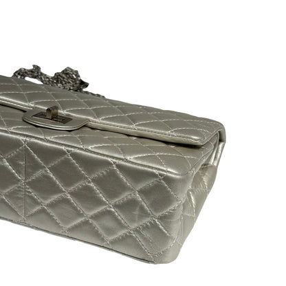 CHANEL SILVER PHW 2.55 DOUBLE FLAP BAG MEDIUM [3000275]
