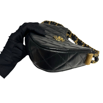 CHANEL SHOULDER POUCH BLACK CALFSKIN GHW [3000630]