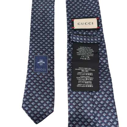 GUCCI BEE EMBROIDERY TIE BLUE [3000206]