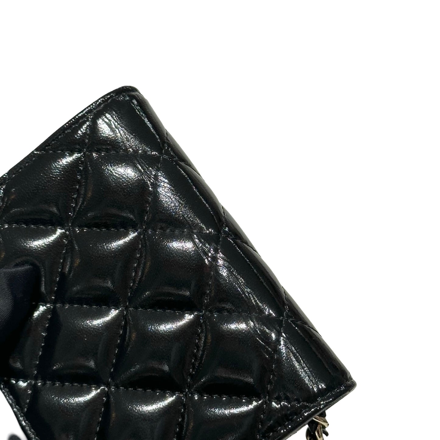 CHANEL MINI POUCH WITH CHAIN BLACK SHINY LAMBSKIN GHW [3000641]