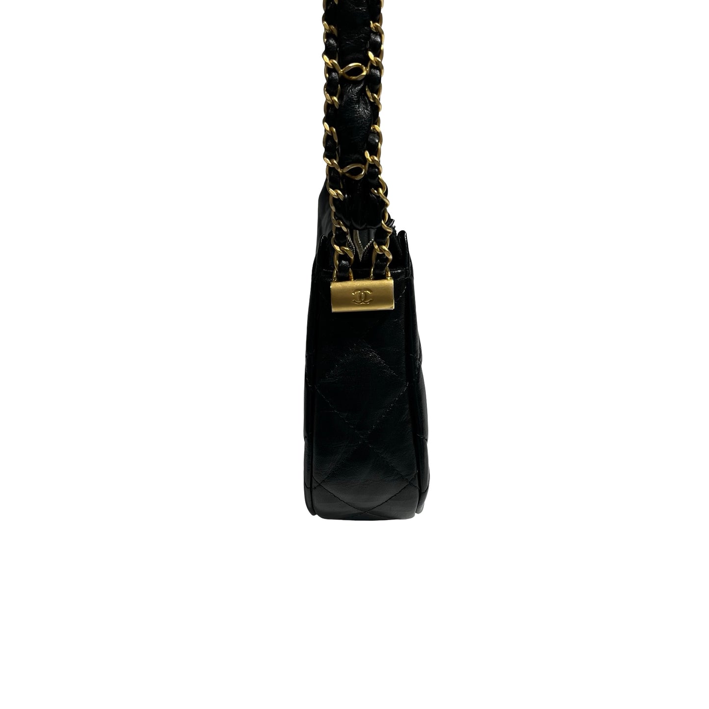 CHANEL SHOULDER POUCH BLACK CALFSKIN GHW [3000630]
