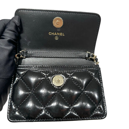 CHANEL MINI POUCH WITH CHAIN BLACK SHINY LAMBSKIN GHW [3000641]