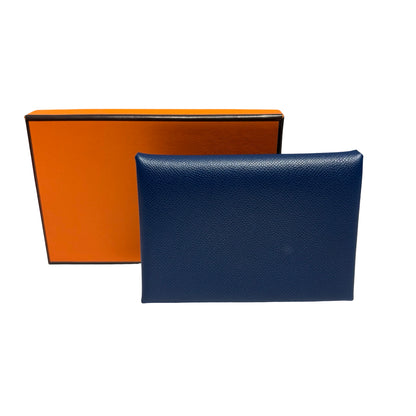 HERMES CALVI DUO DEEP BLUE COMPACT CARD HOLER [3000371]