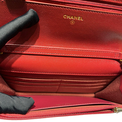 CHANEL RED GHW WALLET ON CHAIN [3000625]