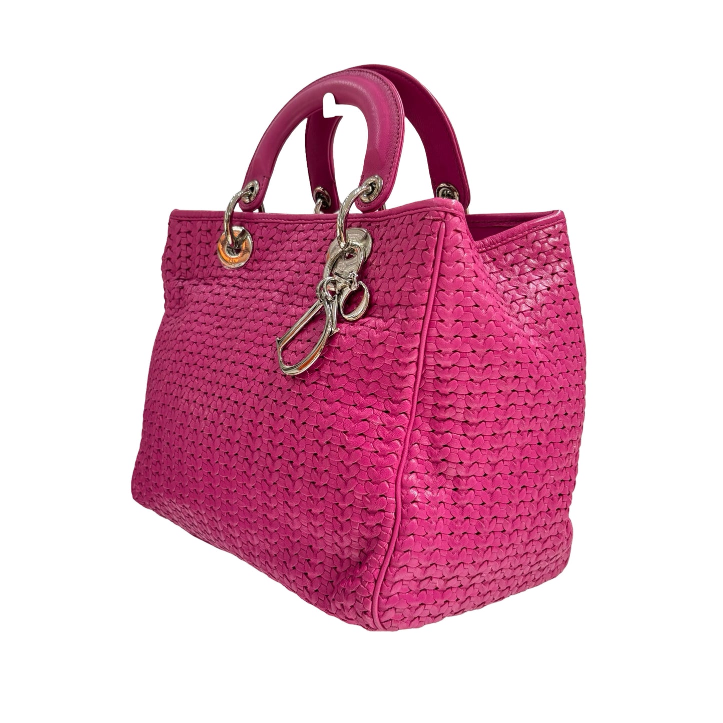 DIOR PINK PHW WOVEN LEATHER HANDBAG [3000264]