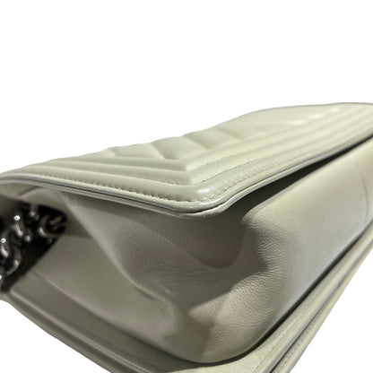 CHANEL BOY 25 GREY CALF SKIN [3000531]