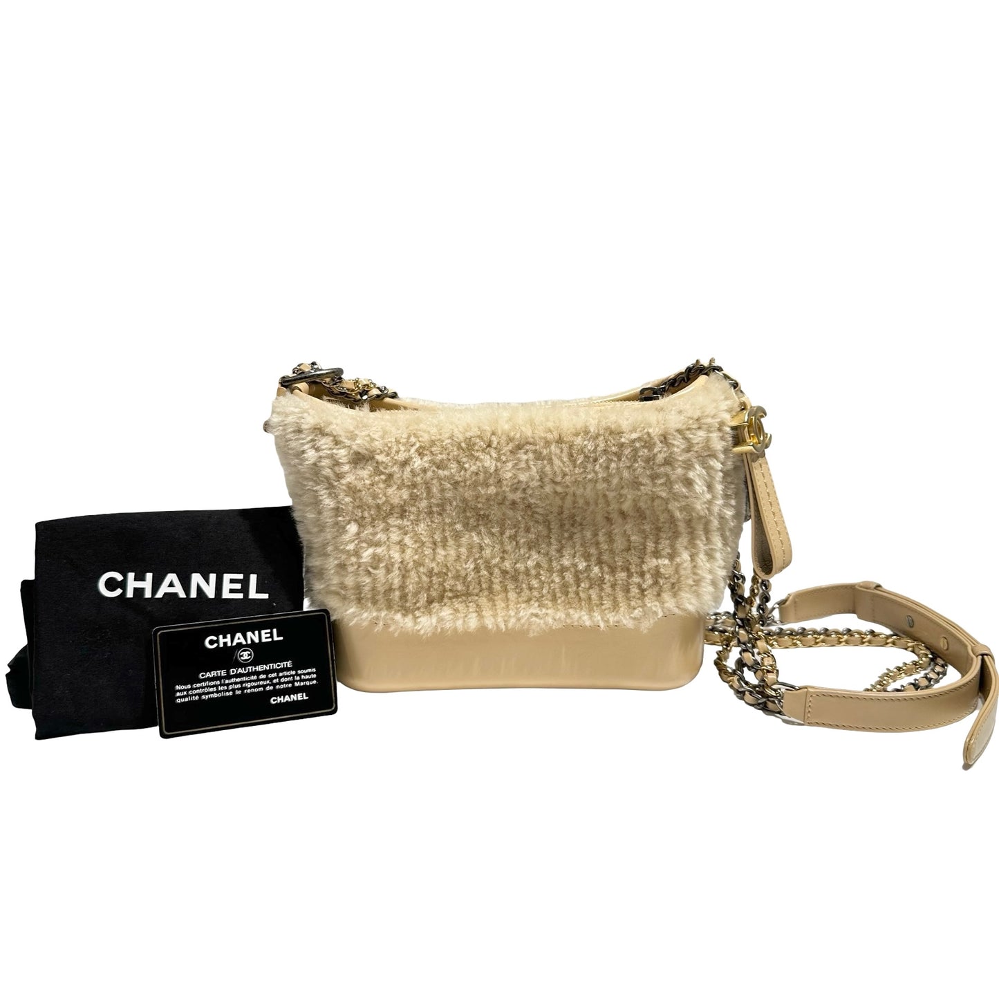 CHANEL GABRIELLE SMALL BEIGE SHEARLING [3000156]
