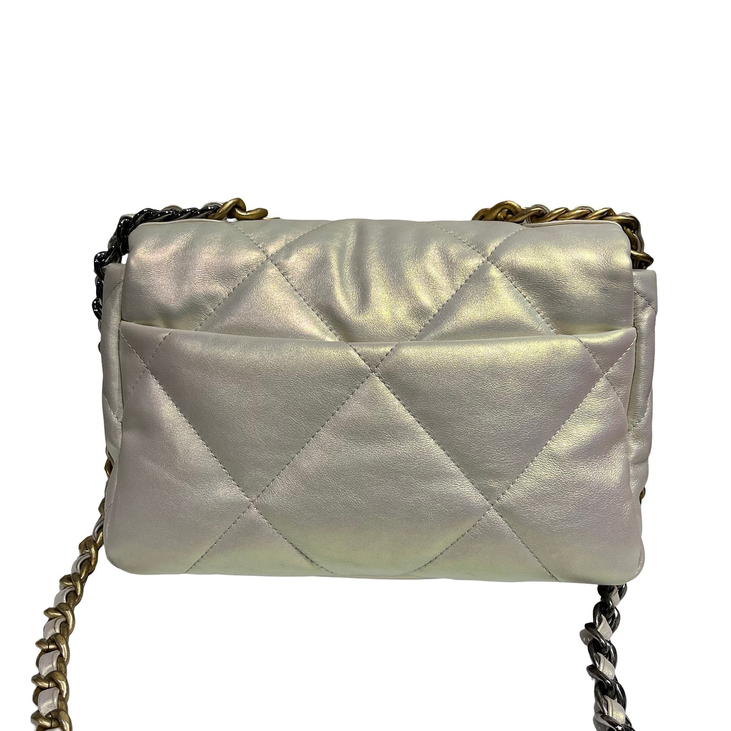 CHANEL 19 SMALL SIZE IRIDESCENT WHITE GHW CHAIN SHOUDLER BAG[3001186]
