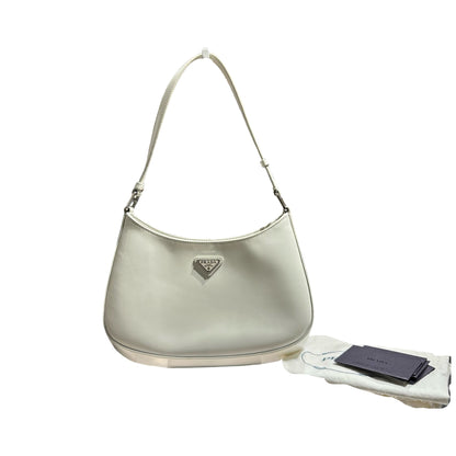 PRADA CLEO BRUSHED LEATHER SHOULDER BAG WHITE PHW [3001009]
